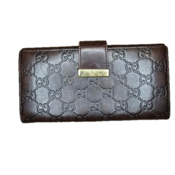 Gucci Guccisma Dark Brown leather wallet - Picture 1 of 15